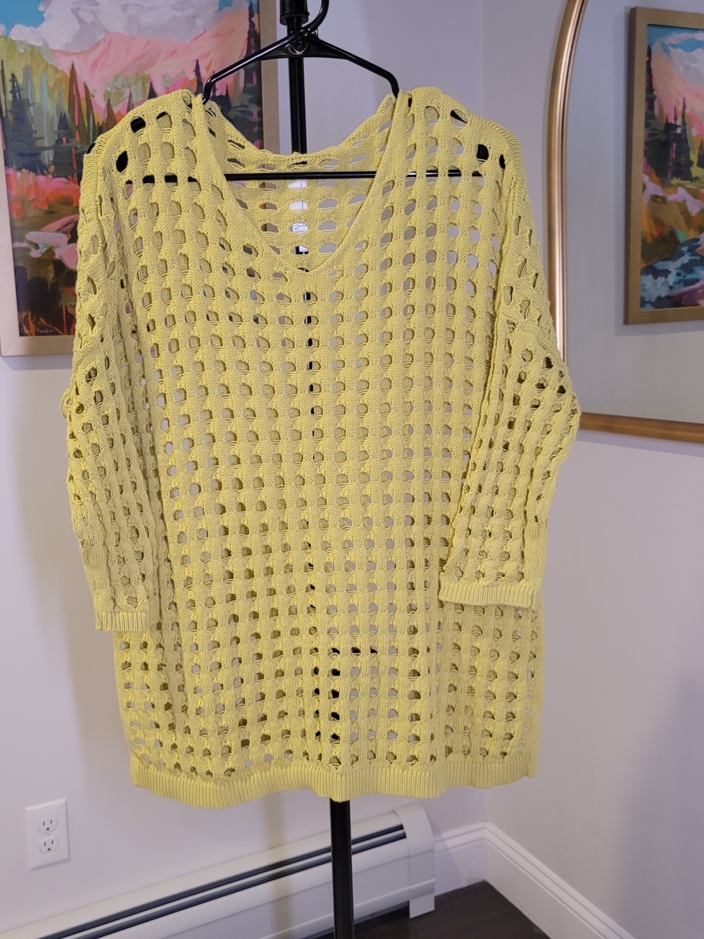 WYNNE LAYERS 100% Cotton Open Knit Sweater Chartreuse Women's Size S